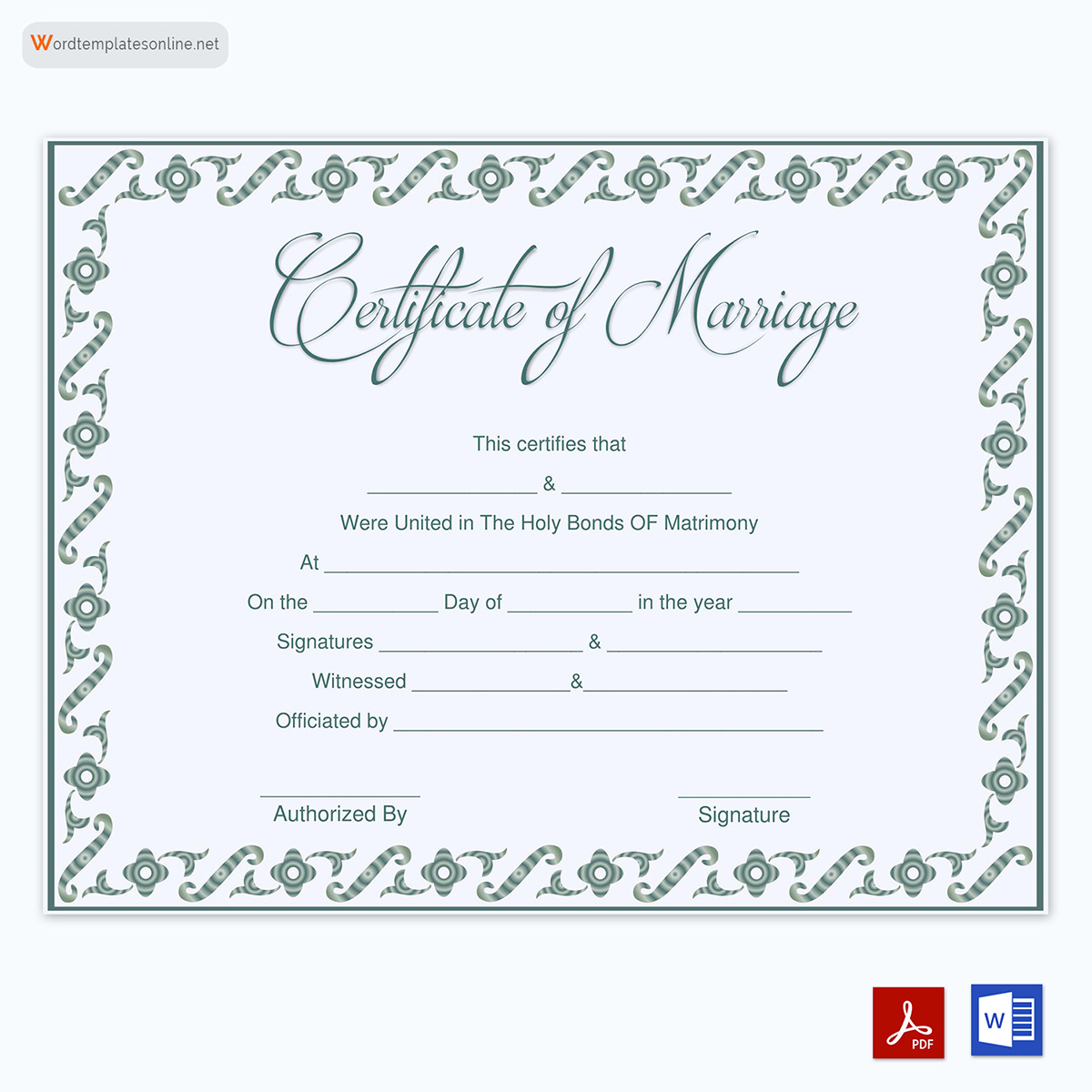 Free Fake Marriage Certificate Template 05 for Word