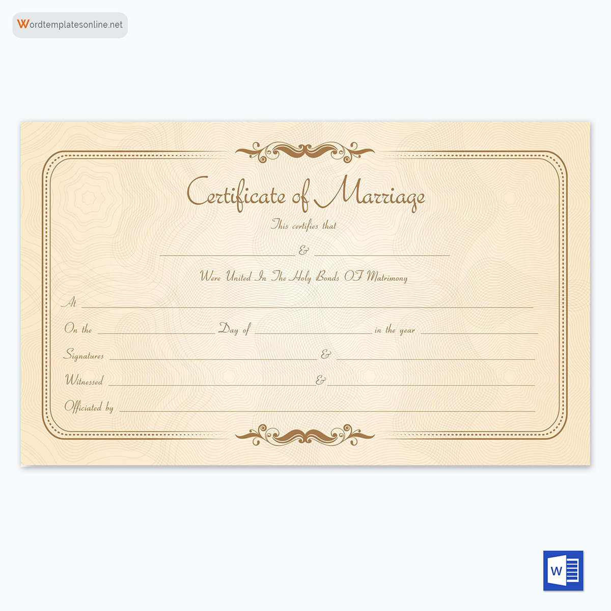 Editable Fake Marriage Certificate Template 06 for Word