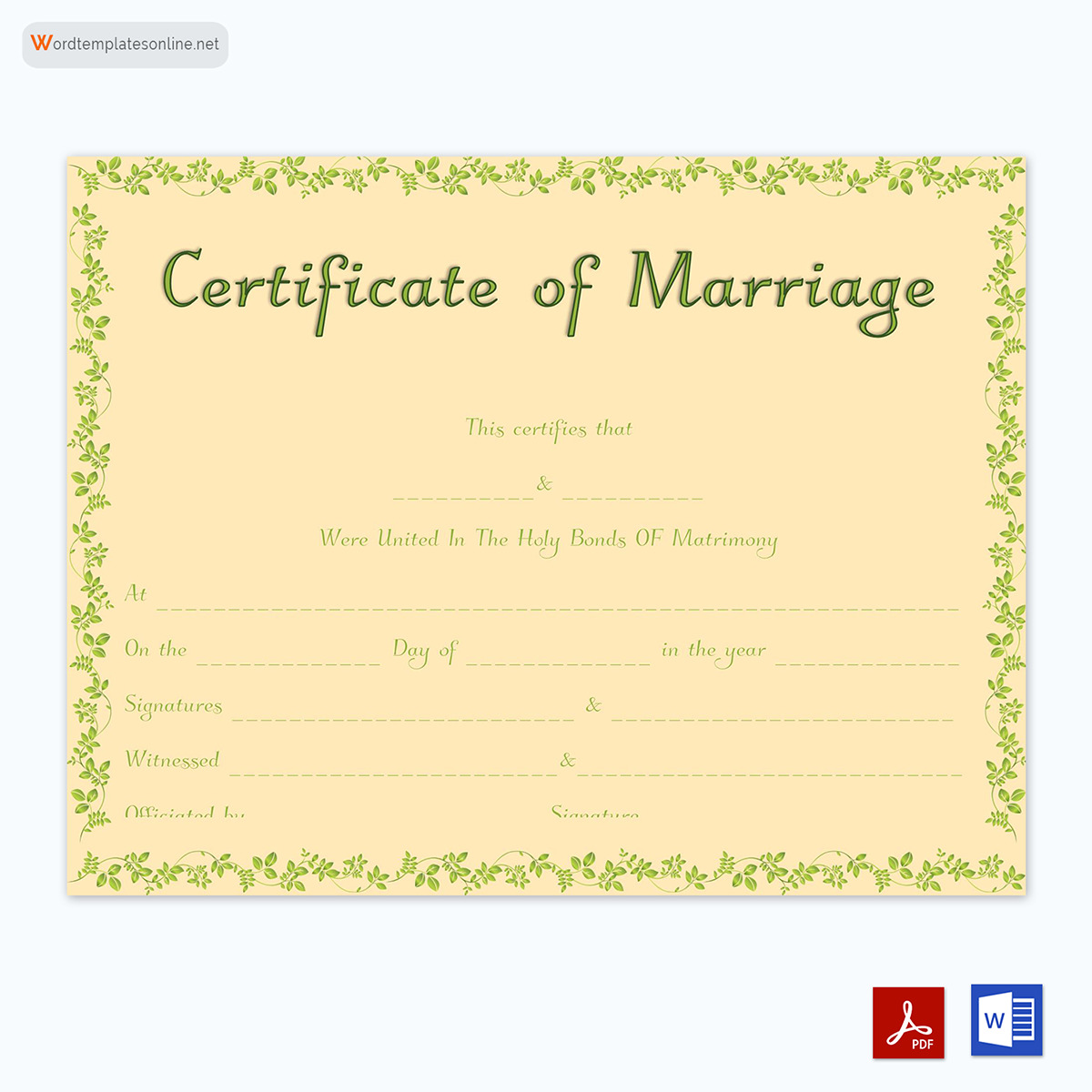 Printable Fake Marriage Certificate Template 08 for Adobe