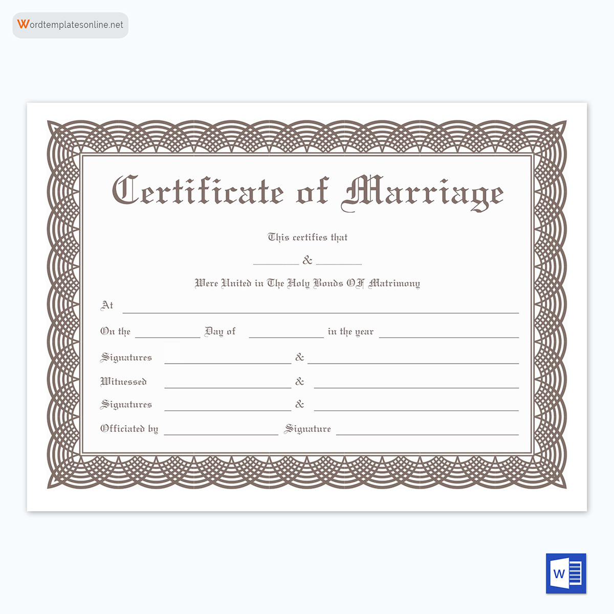 Free Fake Marriage Certificate Template 10 for Word