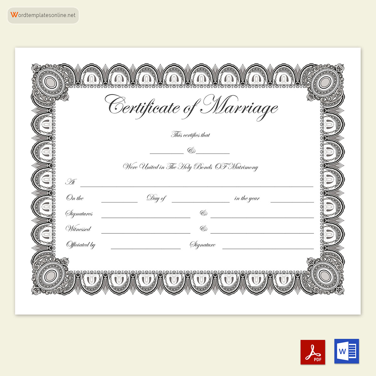 Printable Fake Marriage Certificate Template 12 for Adobe