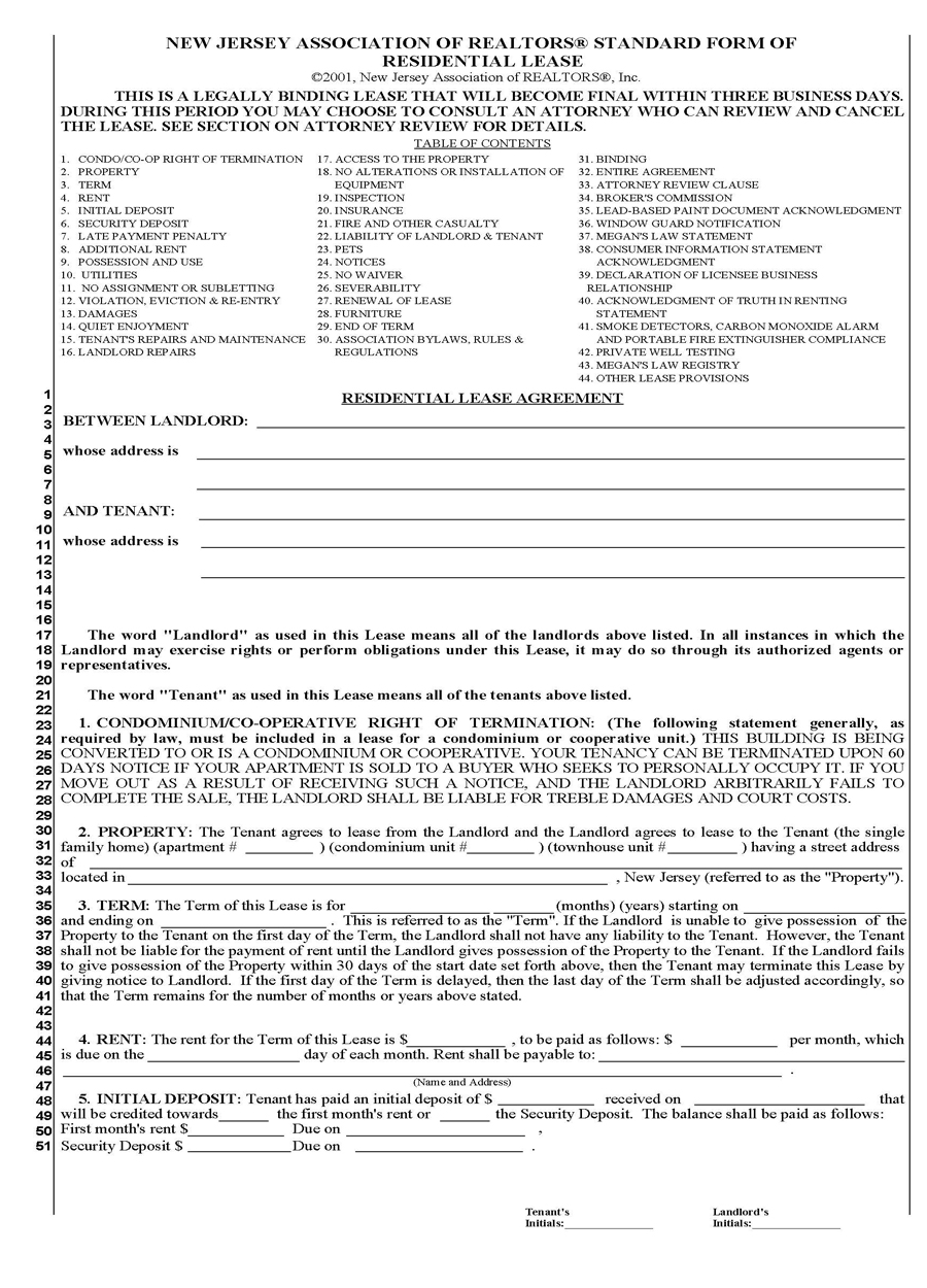 New Jersey Association of realtors lease agreement