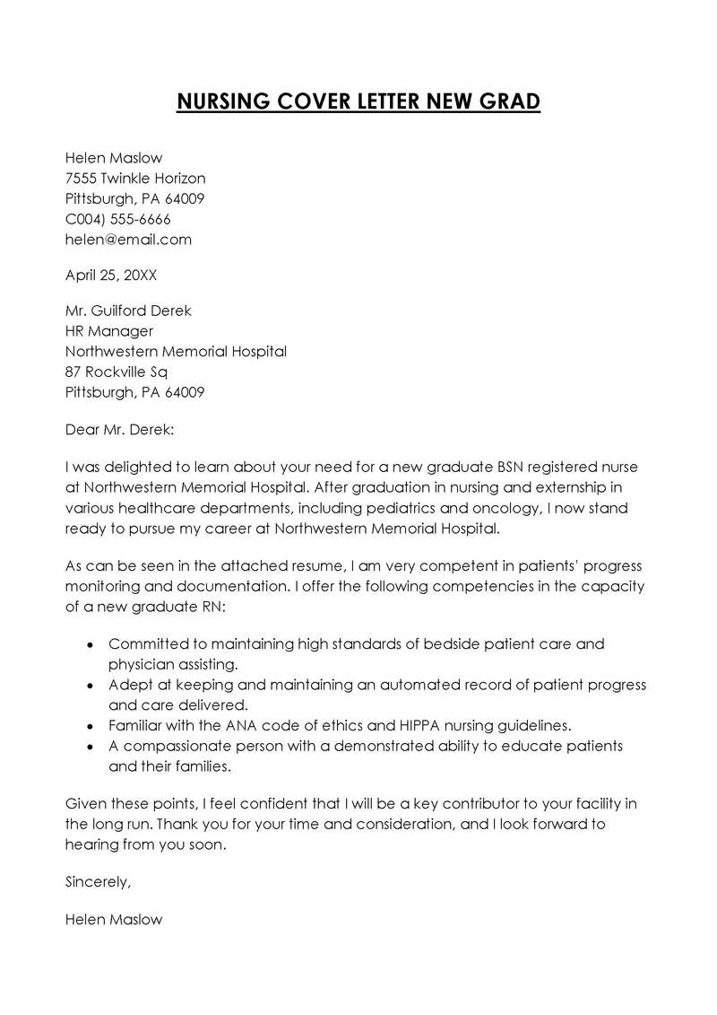 Professional Nursing Cover Letter Example