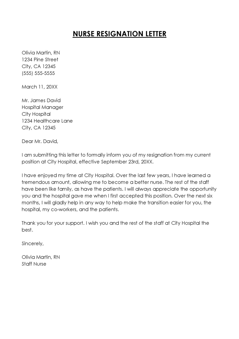 Great Customizable General Nurse Resignation Letter Sample 02 Word Document