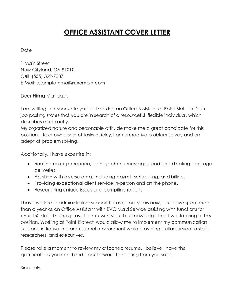 office assistant cover letter jobhero