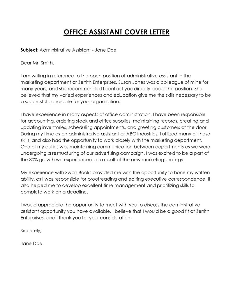 administrative assistant cover letter 2022