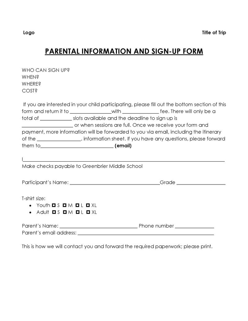 Editable permission slip template for parents