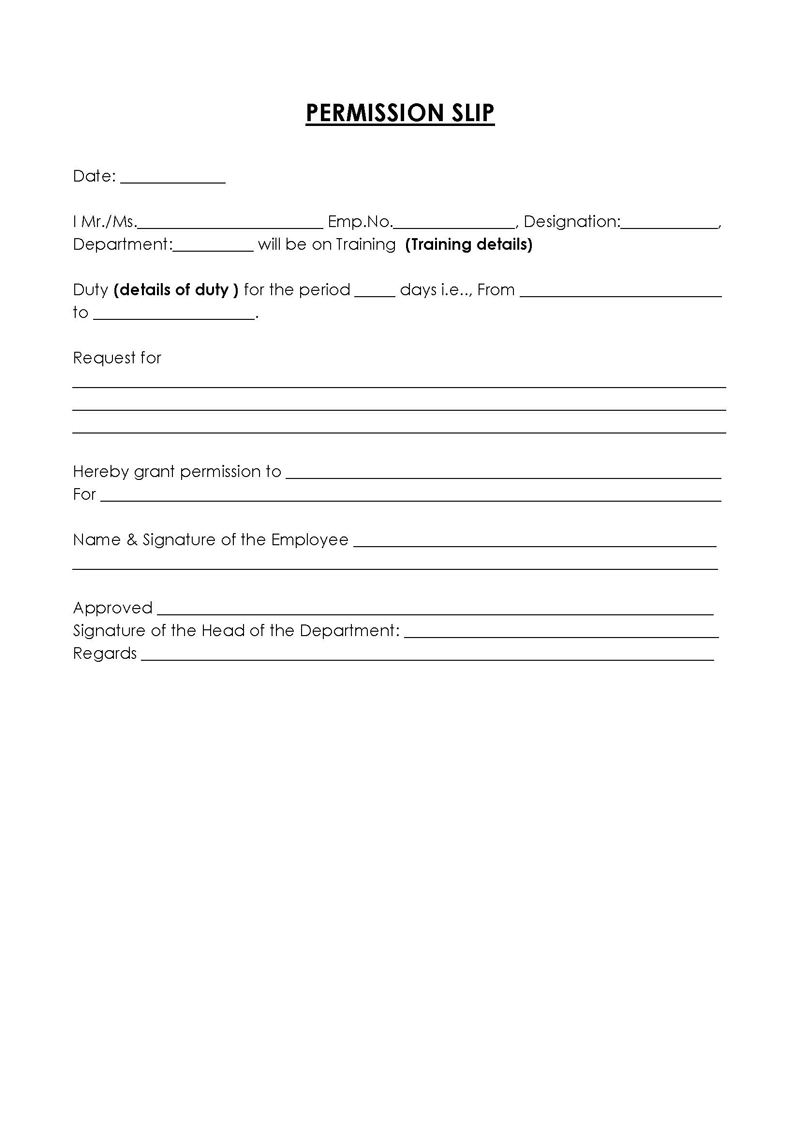 Permission slip template with free customization
