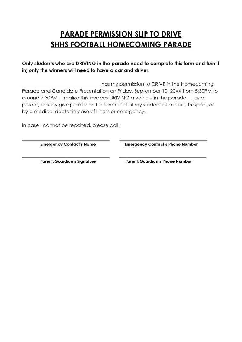Sample permission slip template with free access