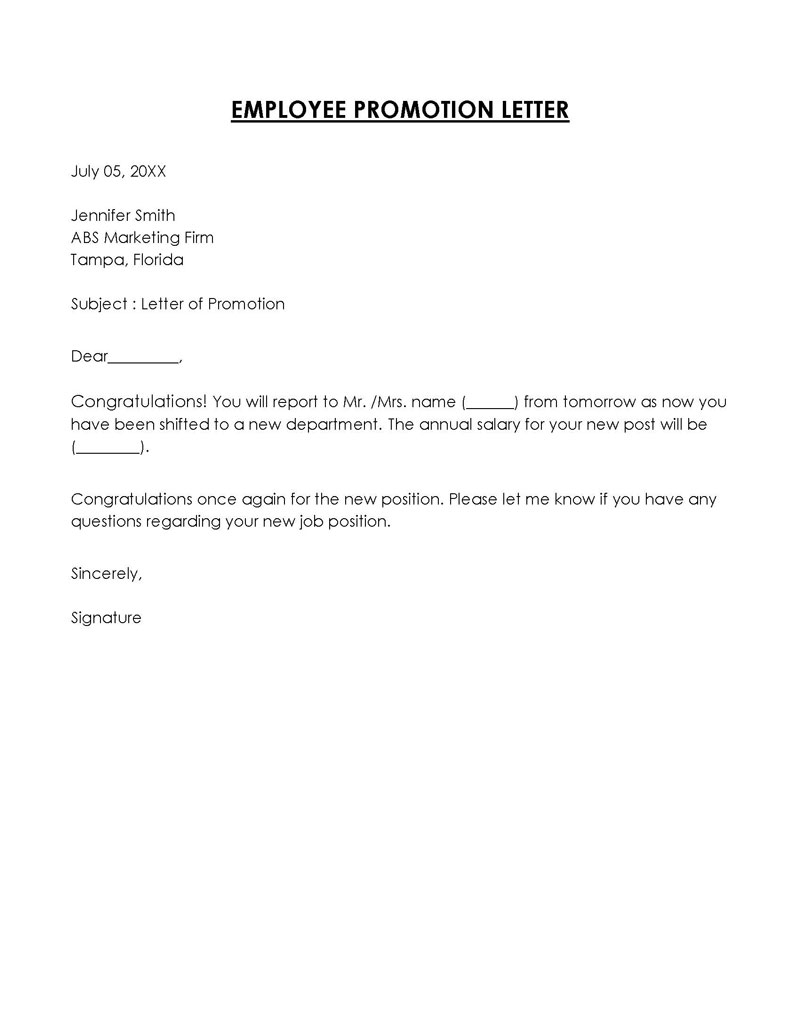 Free job promotion letter template with word format