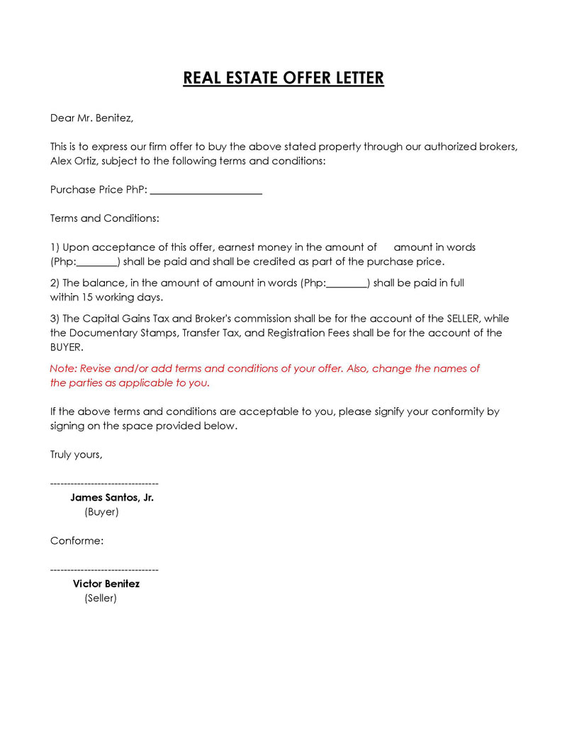 Great Comprehensive Real State Offer Letter Template for Word Format