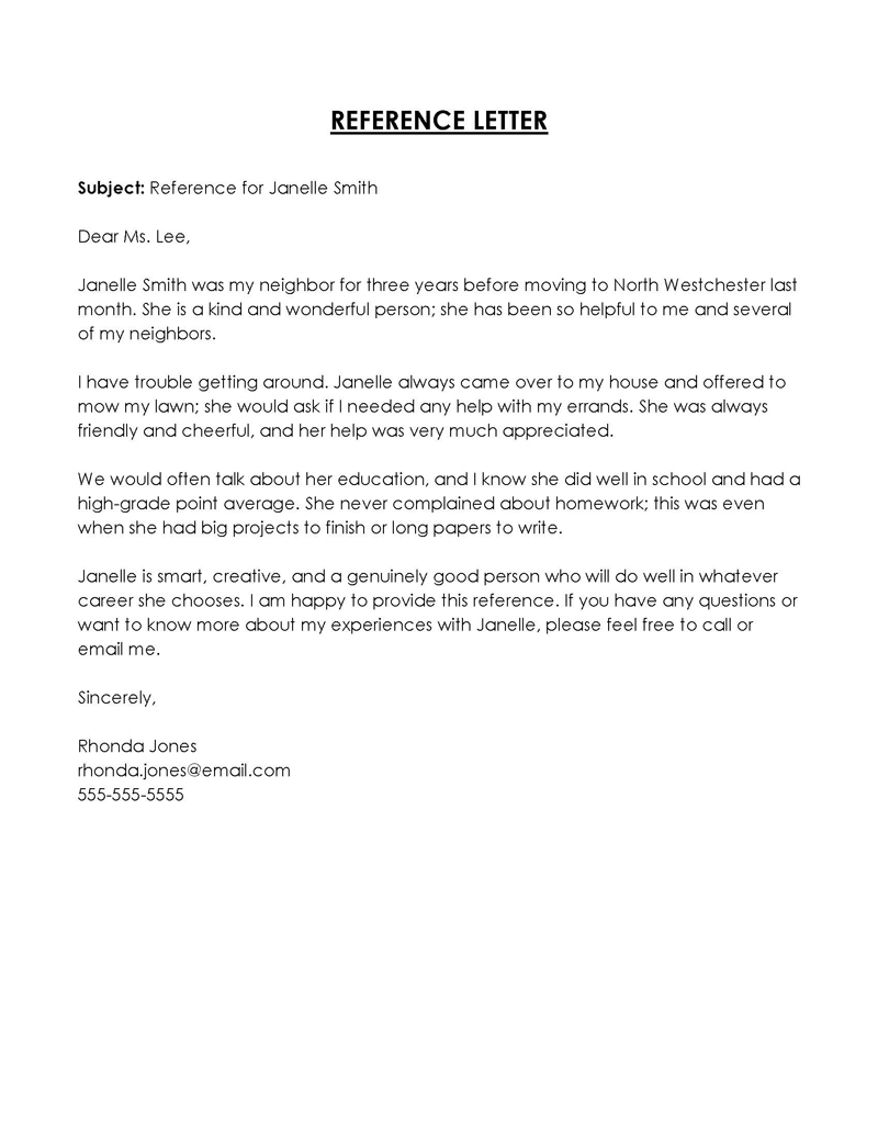 reference letter for a friend