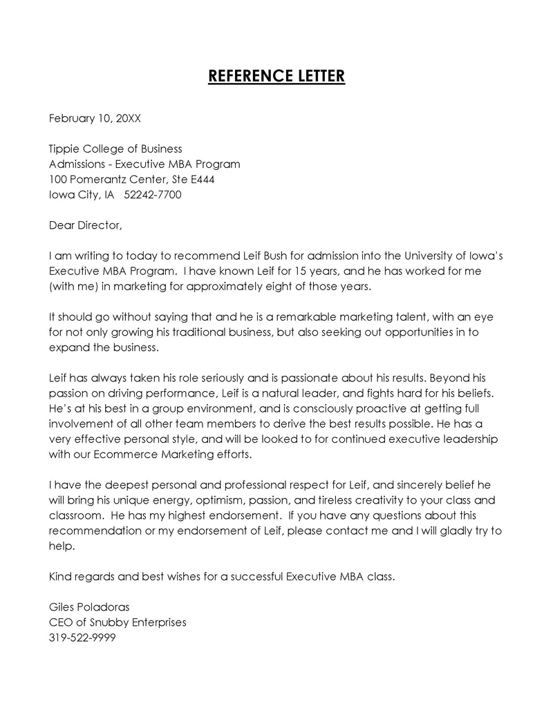 Reference letter template for admission
