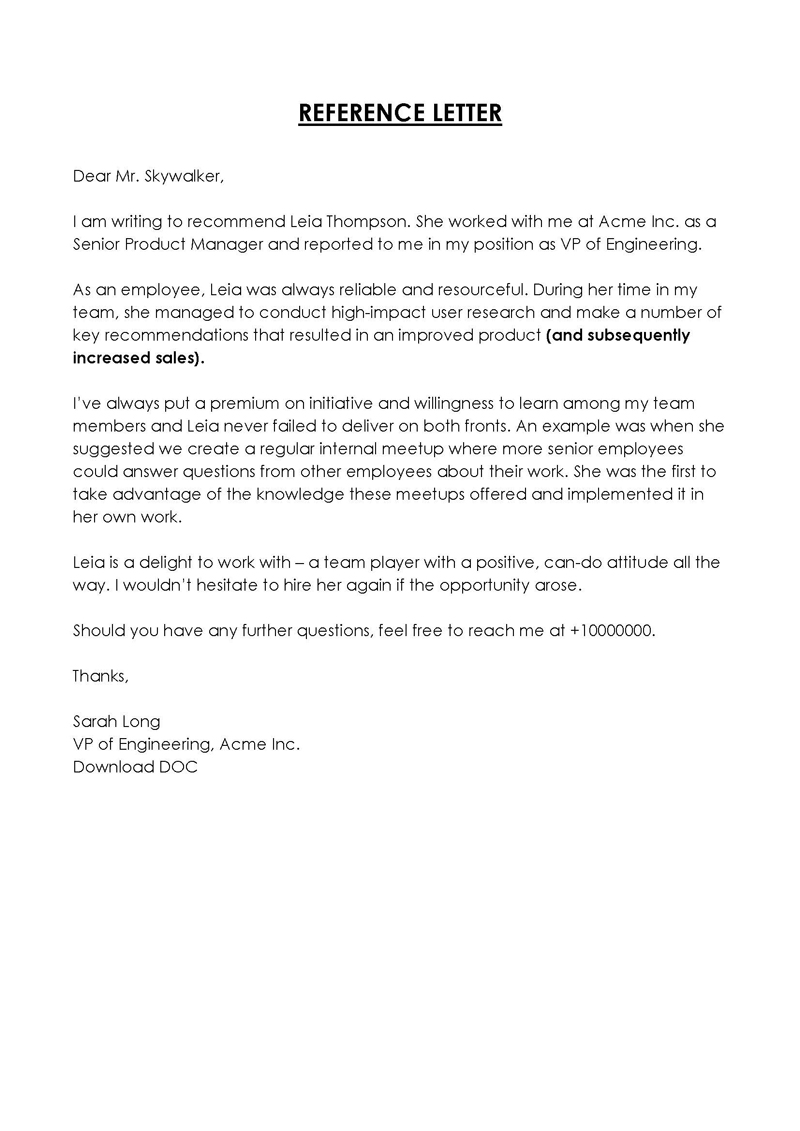 professional reference letter