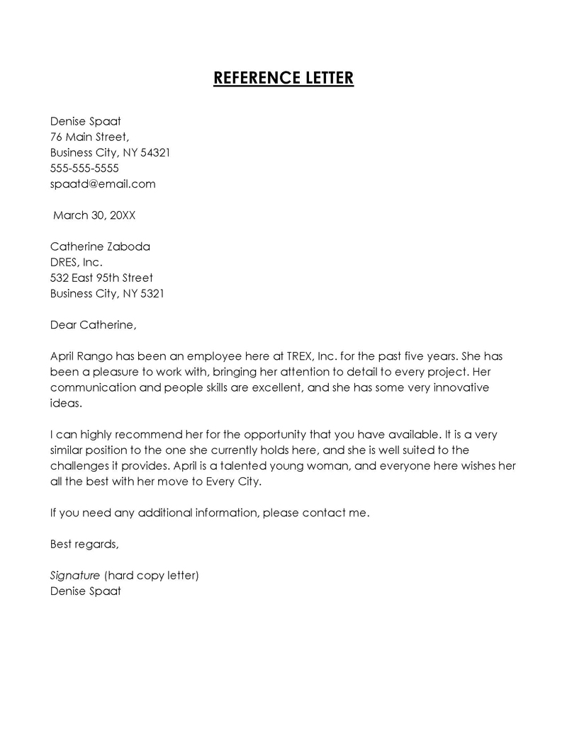 Sample reference letter with printable format