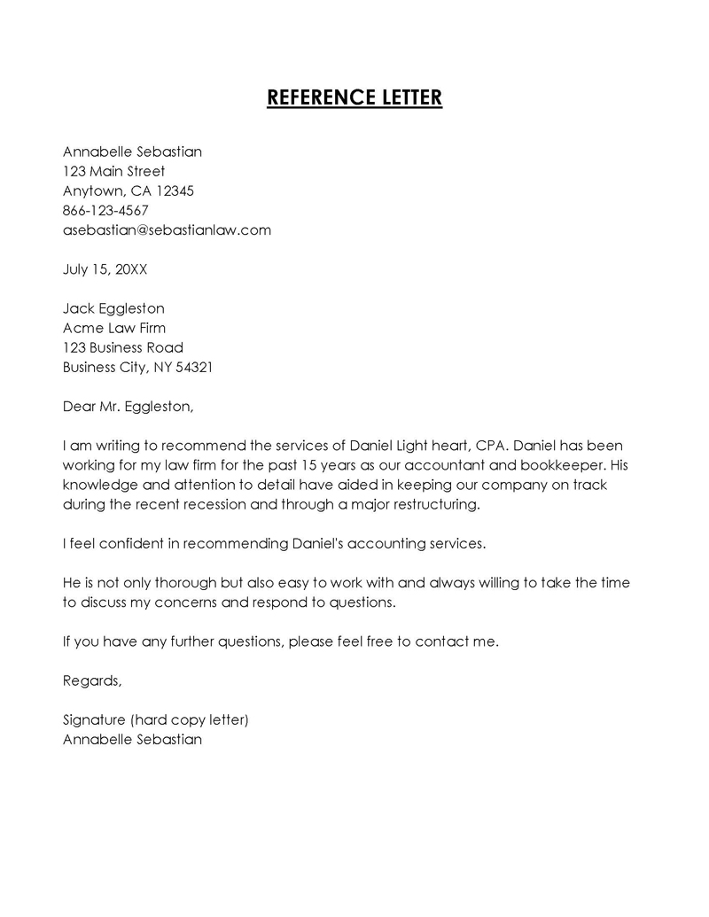 reference letter for student