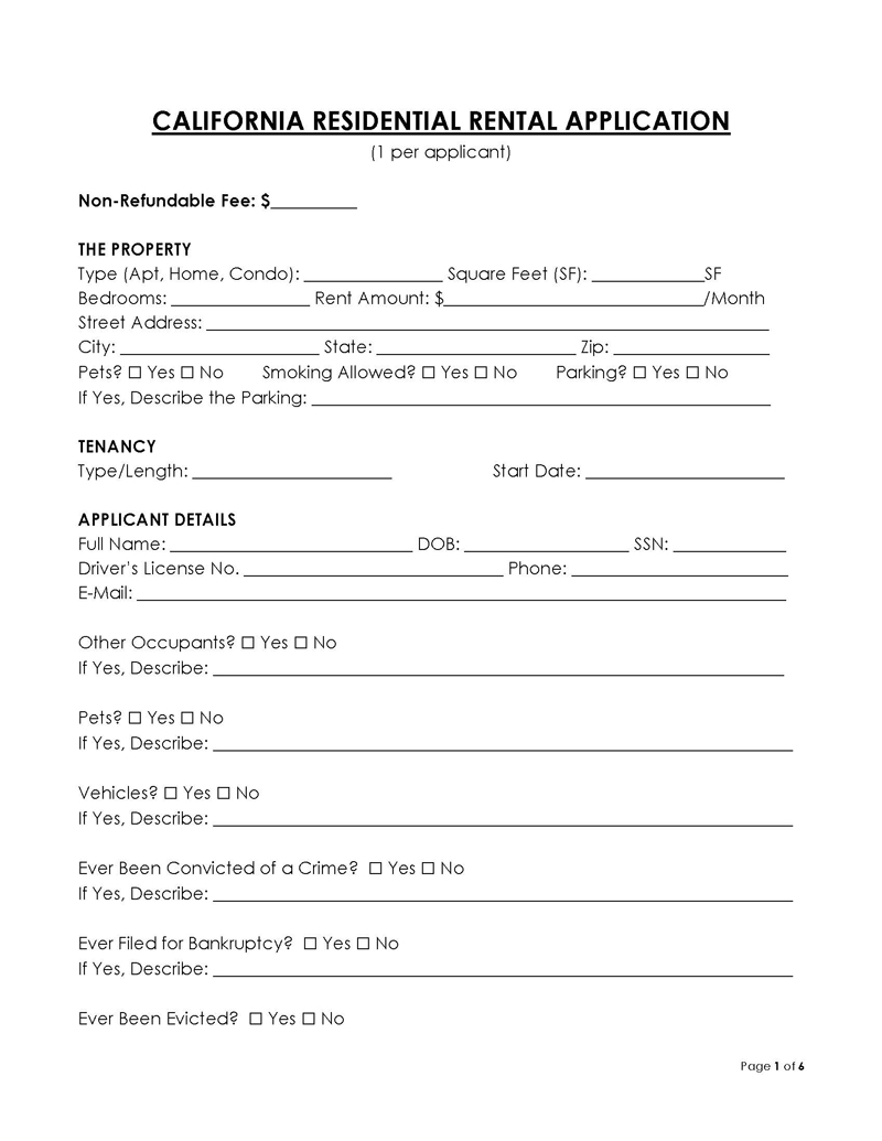  california rental application form pdf