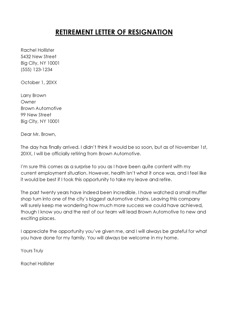 Retirement Letter of Resignation Template - Free Download