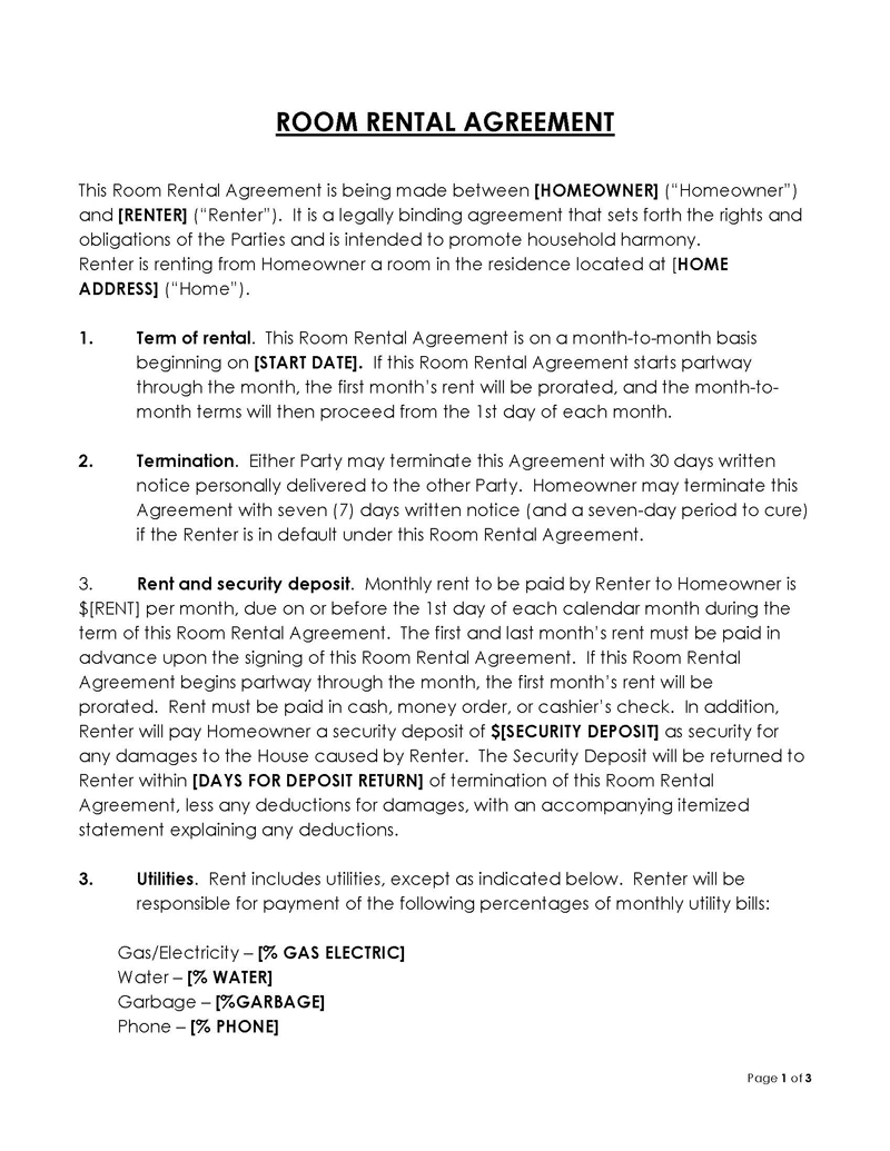 room rental agreement pdf download