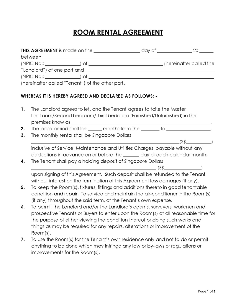 room rental agreement template word doc