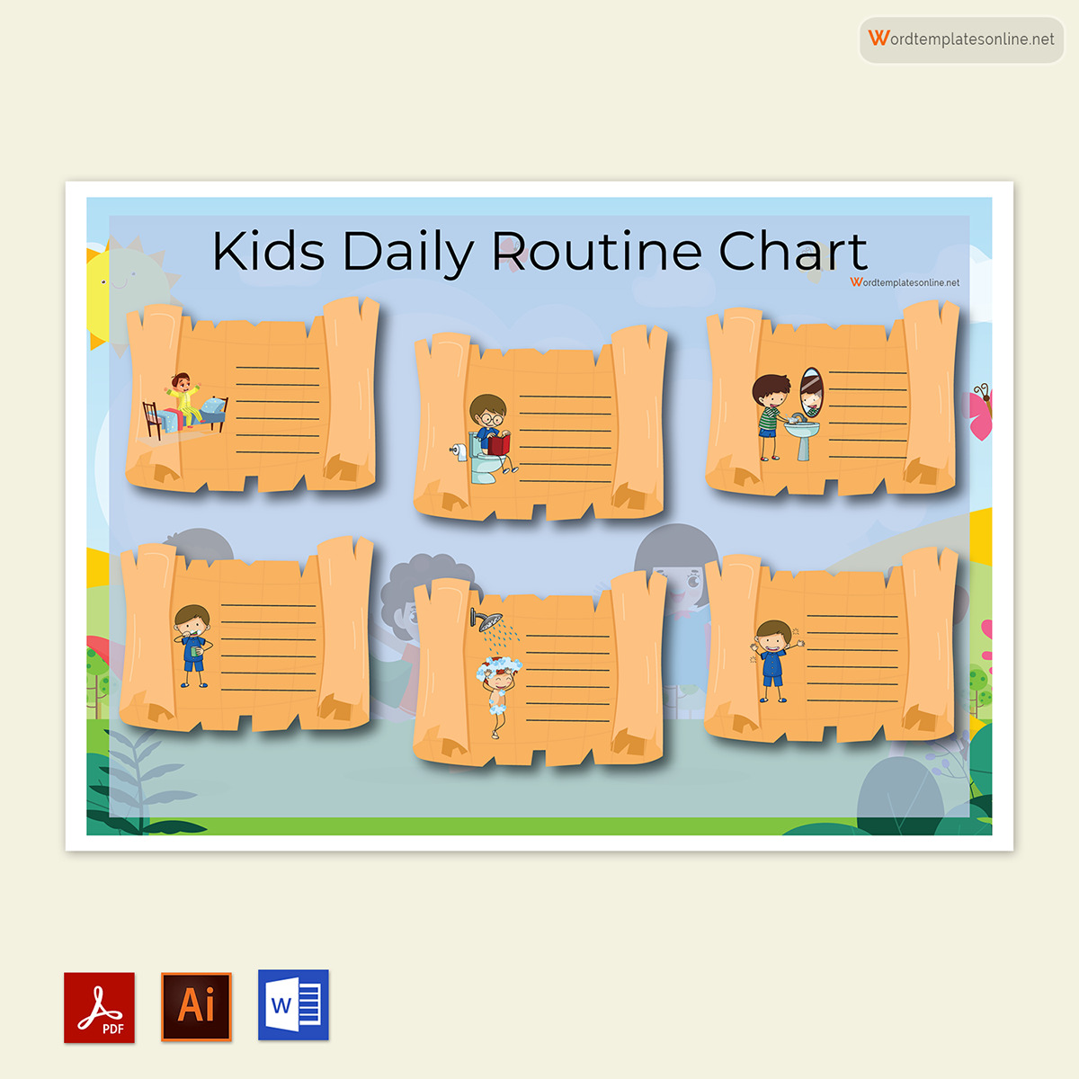 Great Downloadable Routine Coloring Chart for Kids Sample 02 as Adobe Illustrator and Document Format