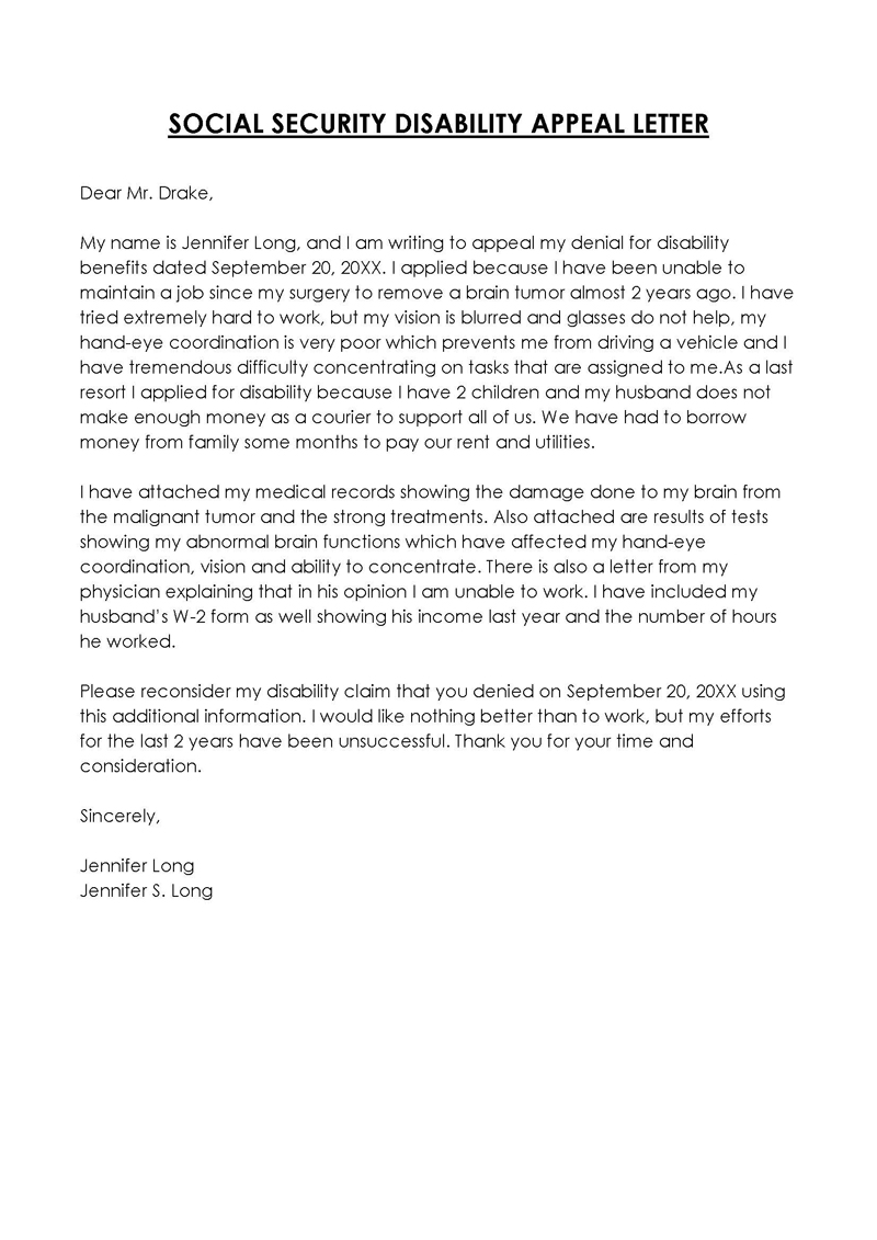 Free Social Security Disability Appeal Letter Template for Download