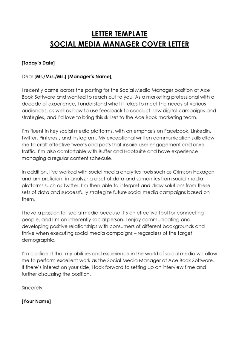 social media manager cover letter for up work