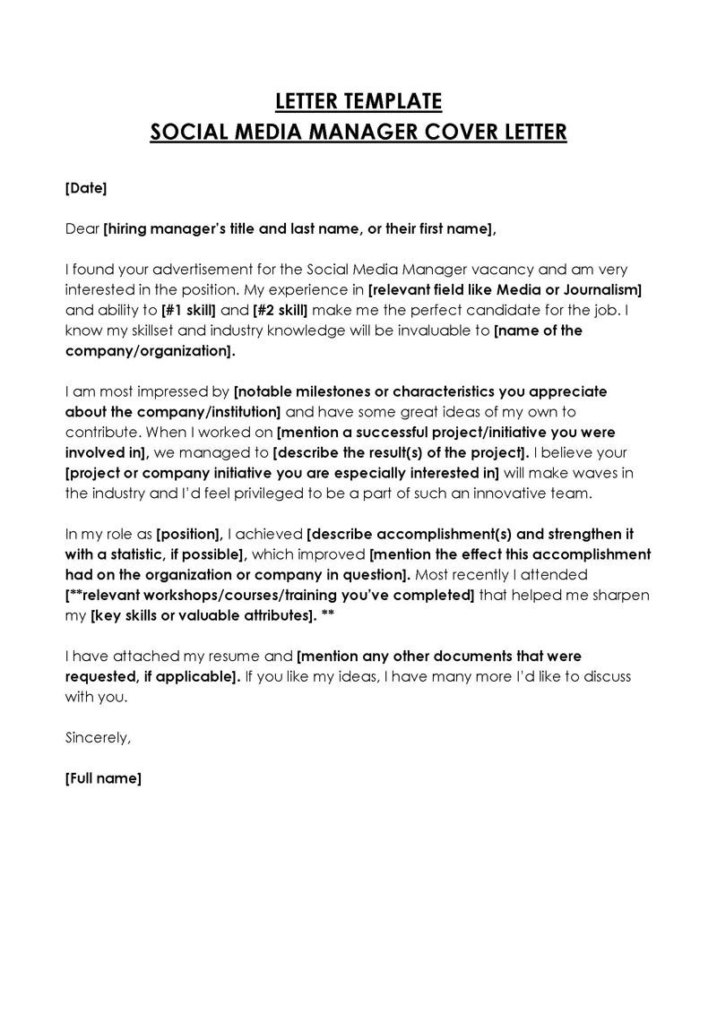 sample cover letter for social media manager with no experience