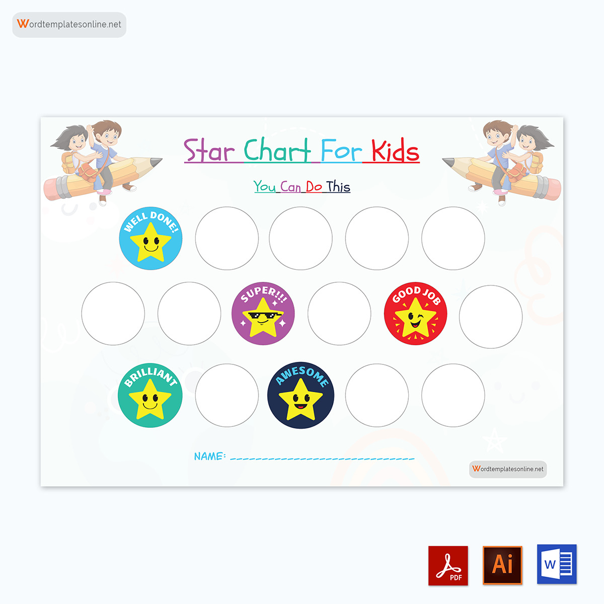Free Printable Star Coloring Chart for Kids Sample 01 in Word and Adobe Format