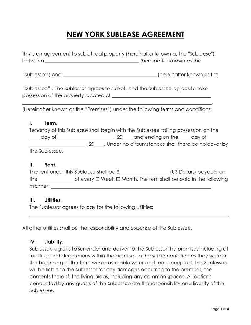  free sublease agreement template