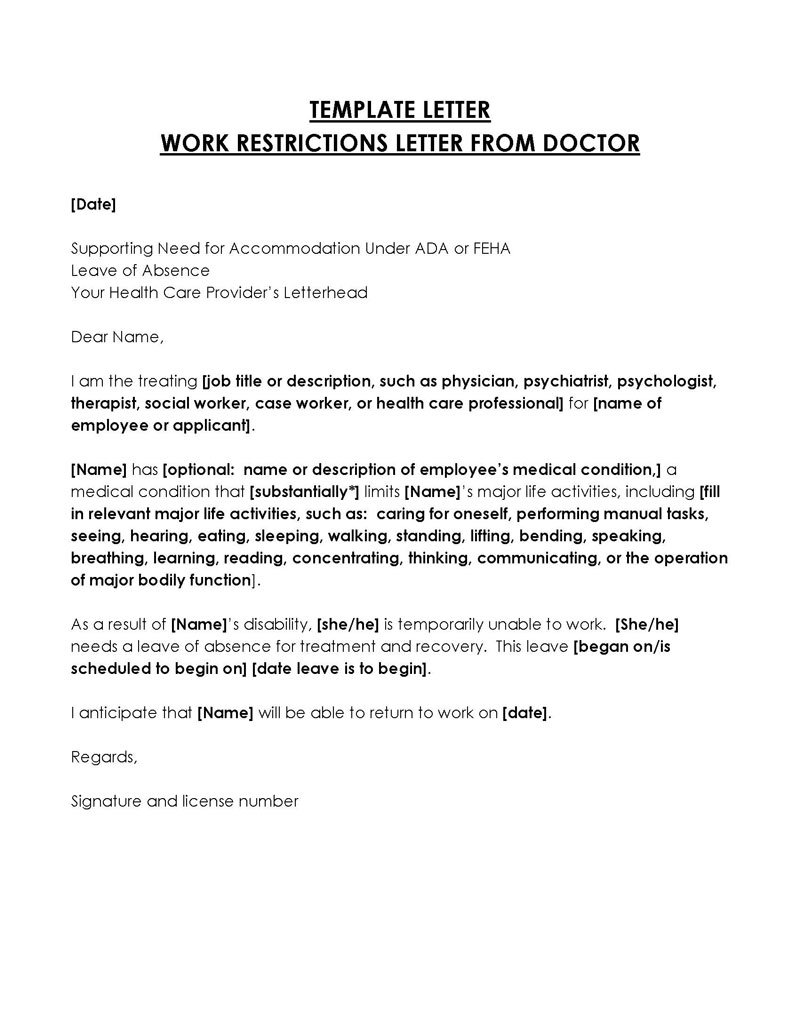 Great Downloadable Work Restrictions from Doctor Letter Template 03 for Word Document