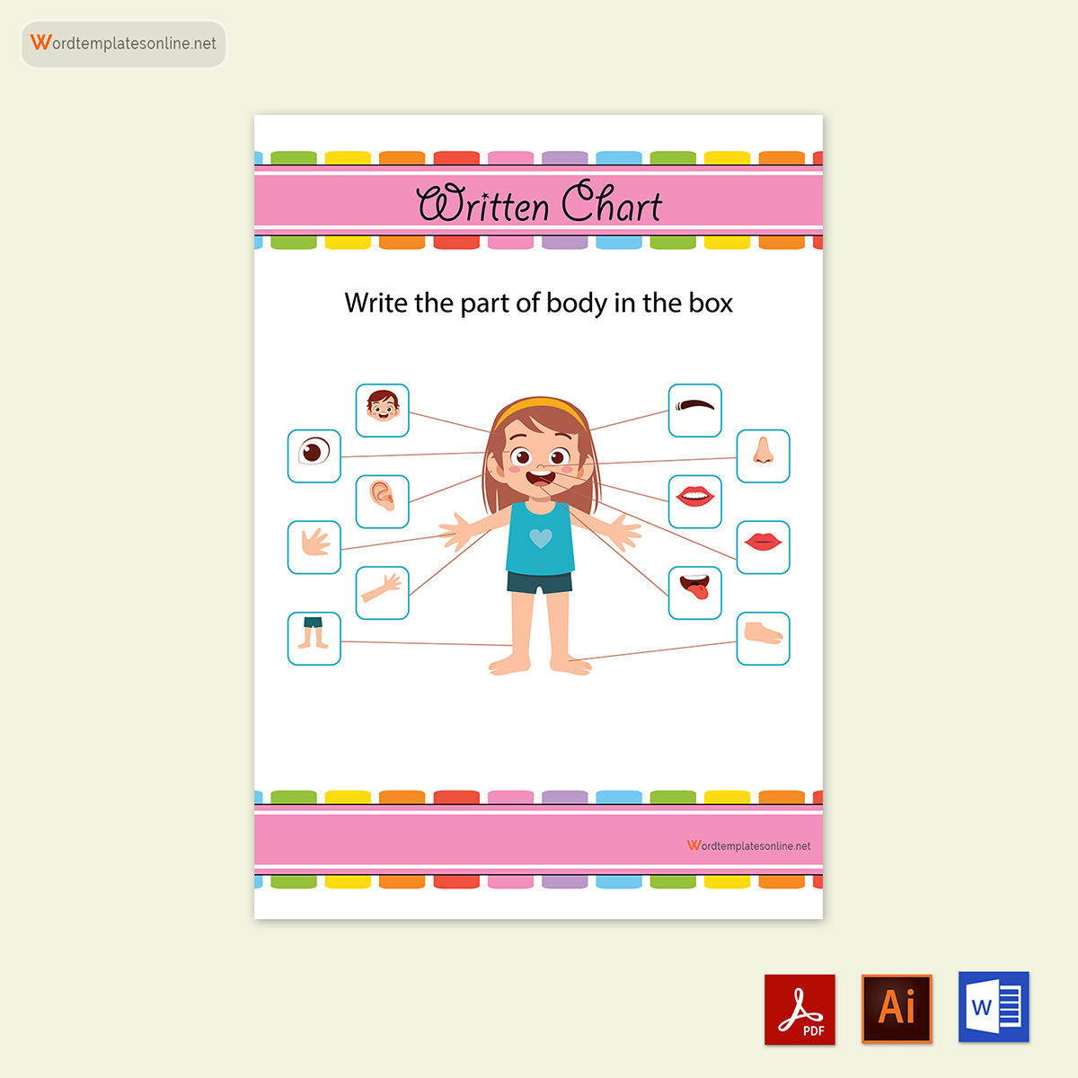 Free Printable Parts of Body Coloring Chart for Kids Sample in Word and Adobe Format