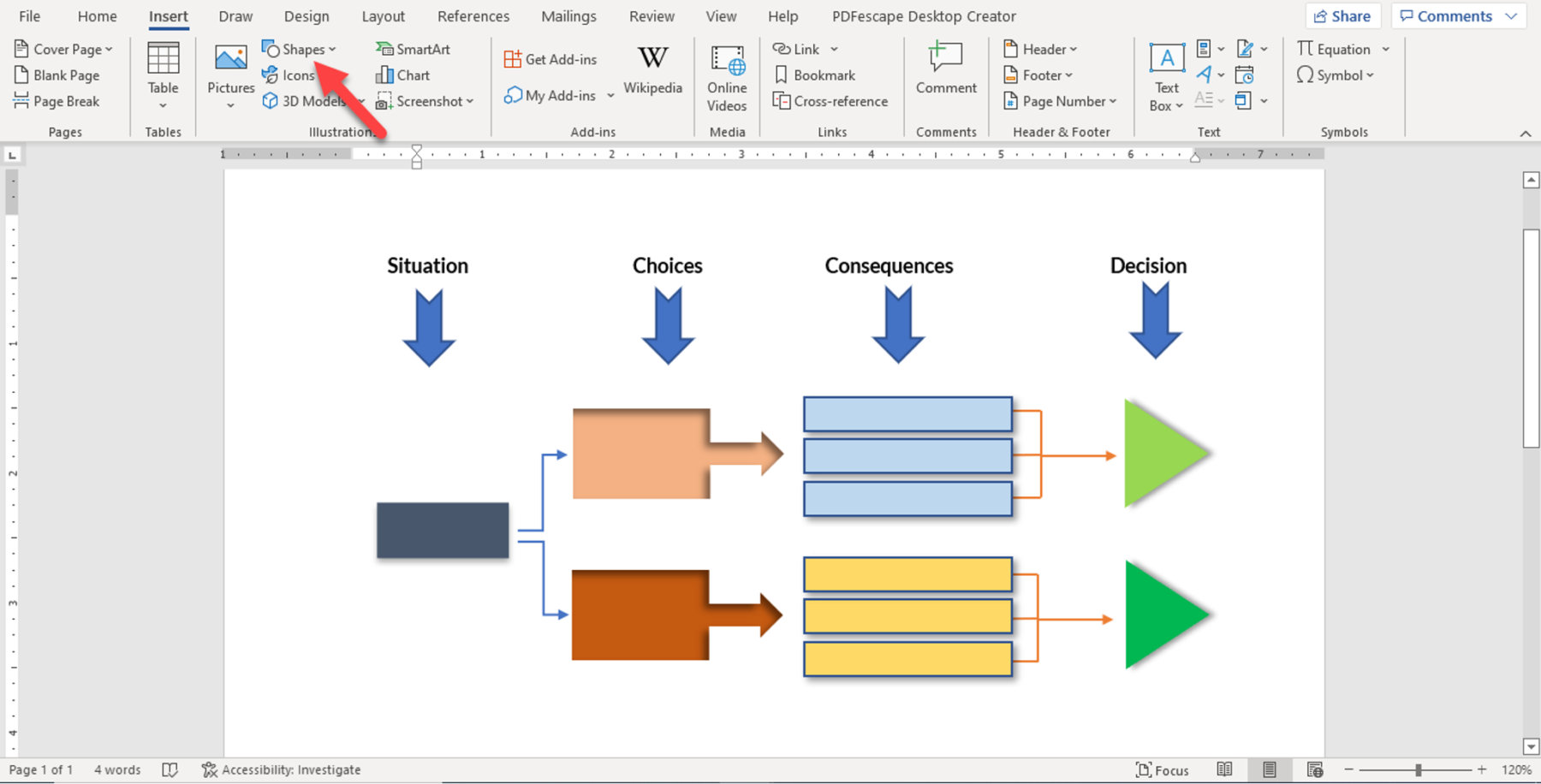 Making a decision tree template in word 03