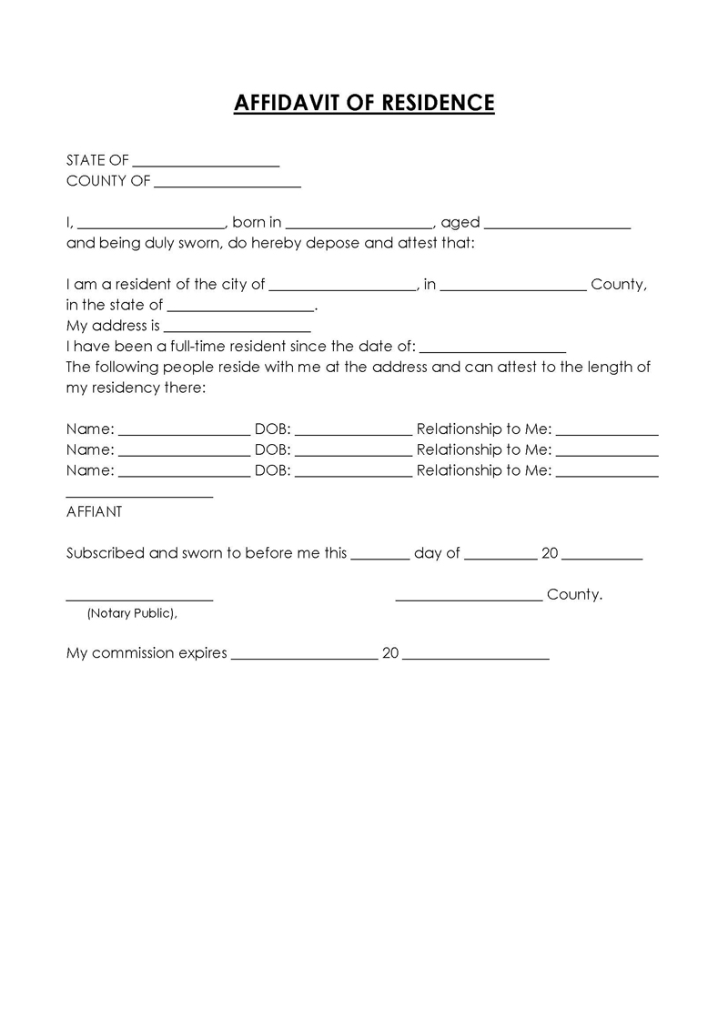 Free Professional Affidavit of Residence Template 02 for Word Document