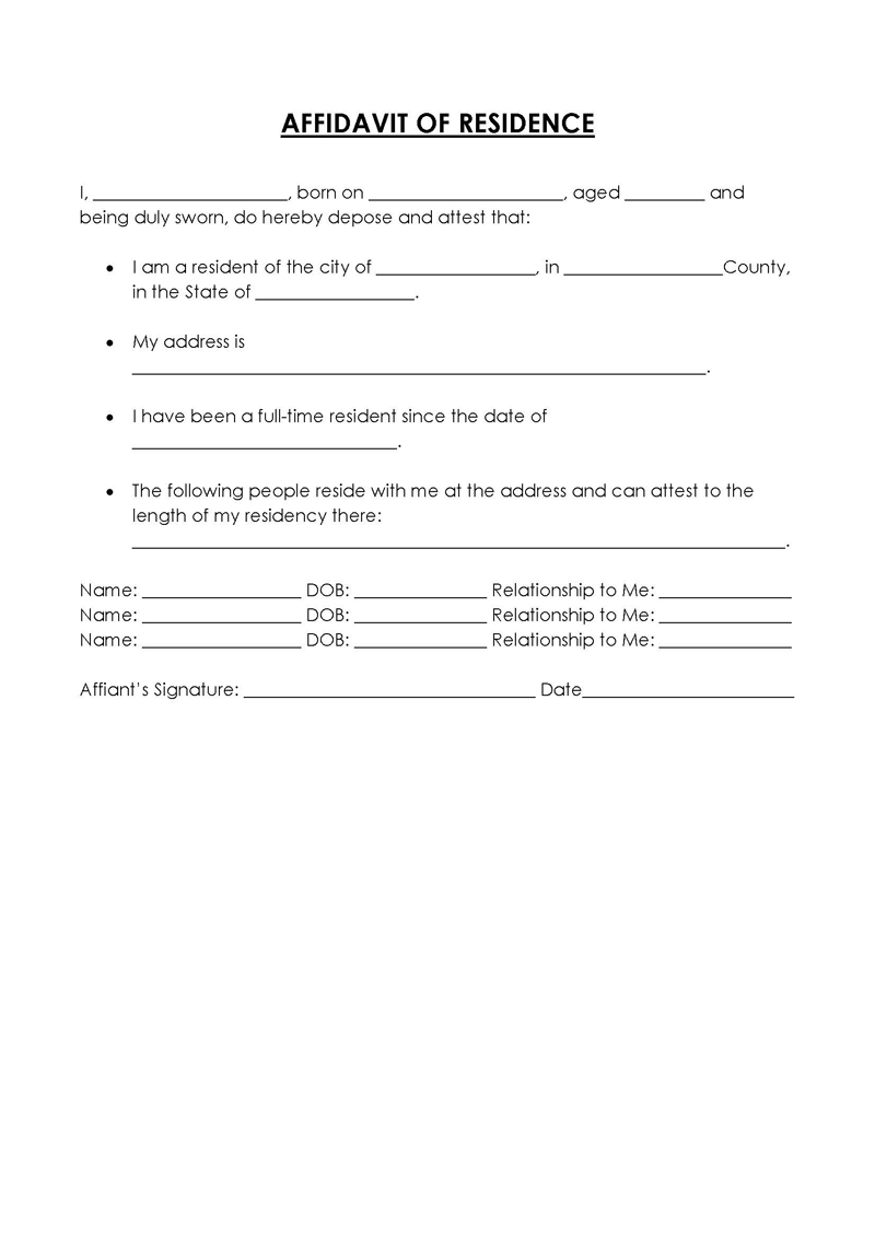 Free Professional Affidavit of Residence Template 03 for Word Document