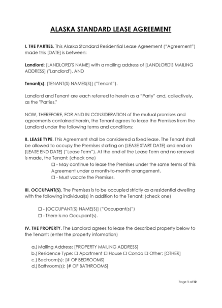 Free Alaska Lease Agreement Templates (PDF, Word)