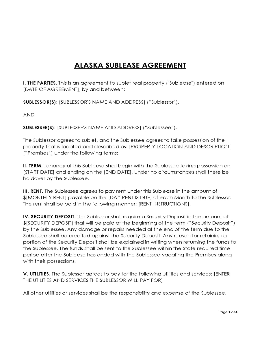 Alaska Sublease Agreement