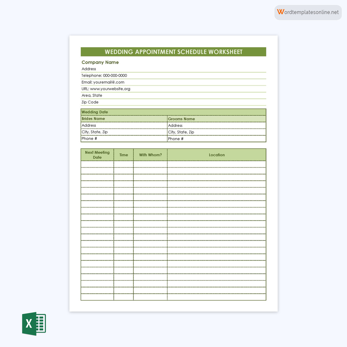 monthly appointment schedule template excel
