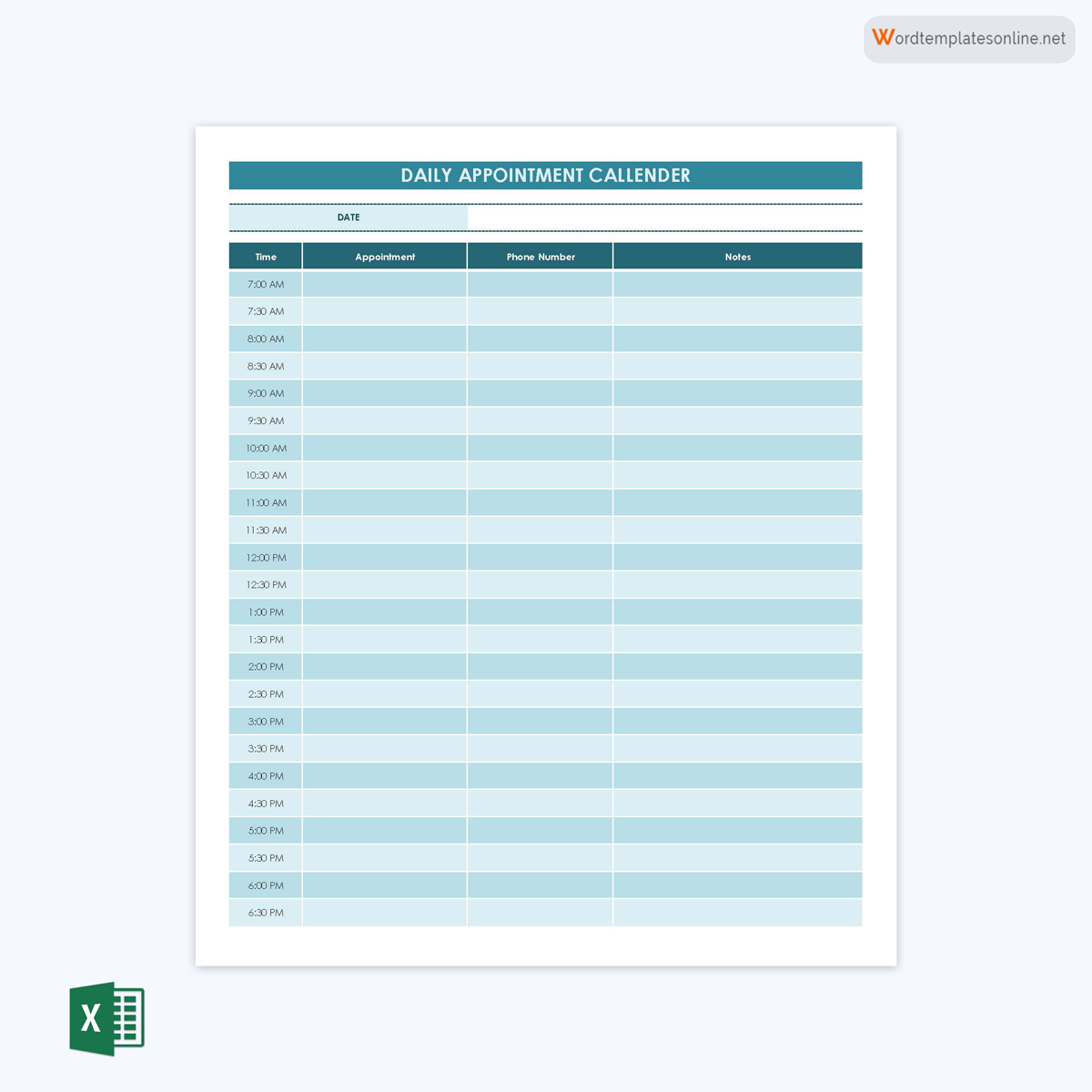 Free Printable Daily Appointment Calendar Template as Excel Sheet