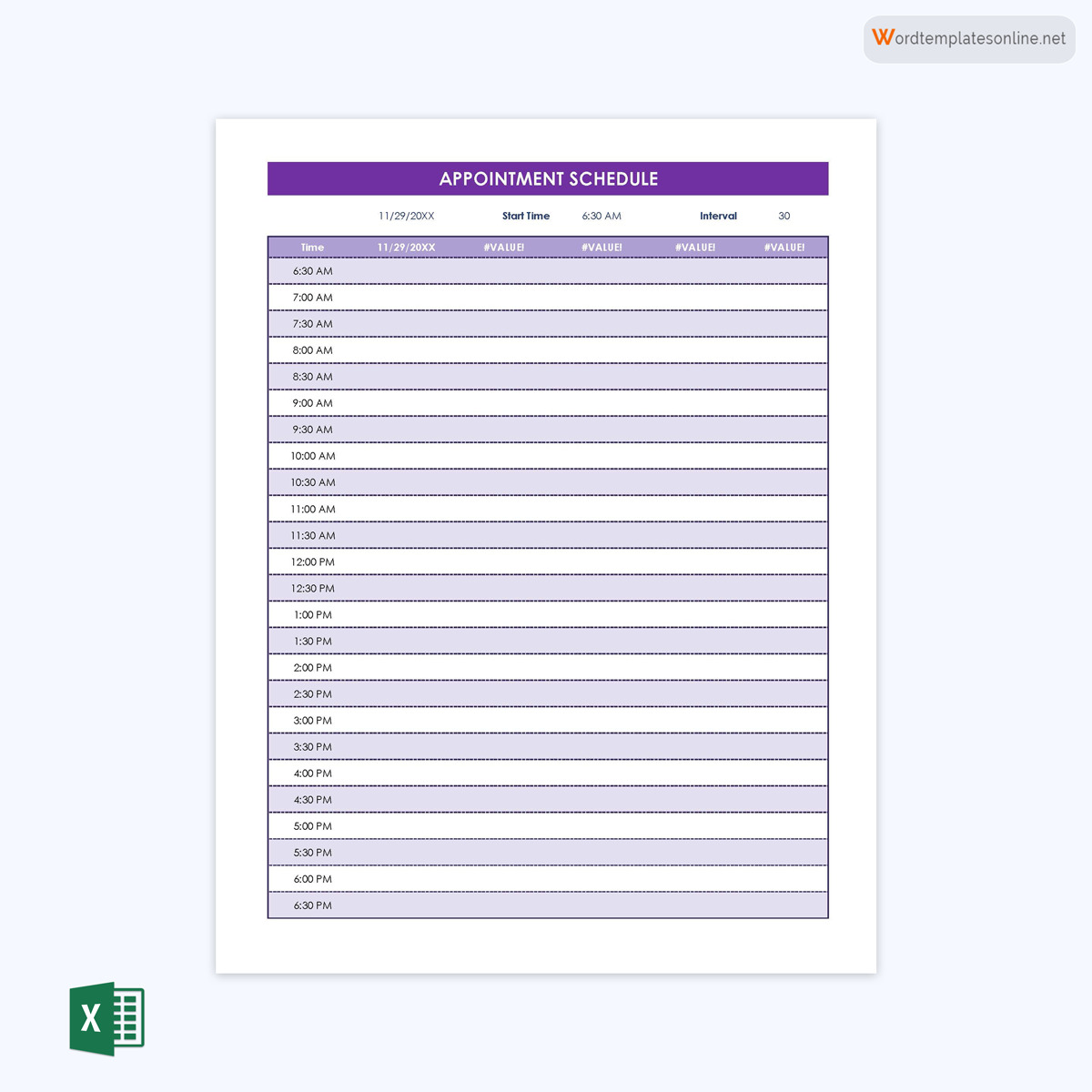 Free Printable General Appointment Schedule Template 02 as Excel Sheet