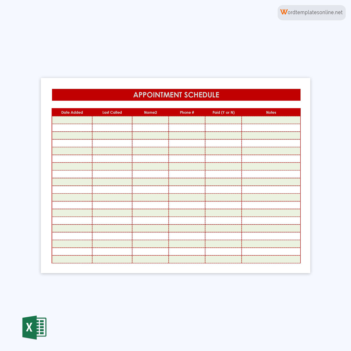Free Printable General Appointment Schedule Template 03 as Excel Sheet