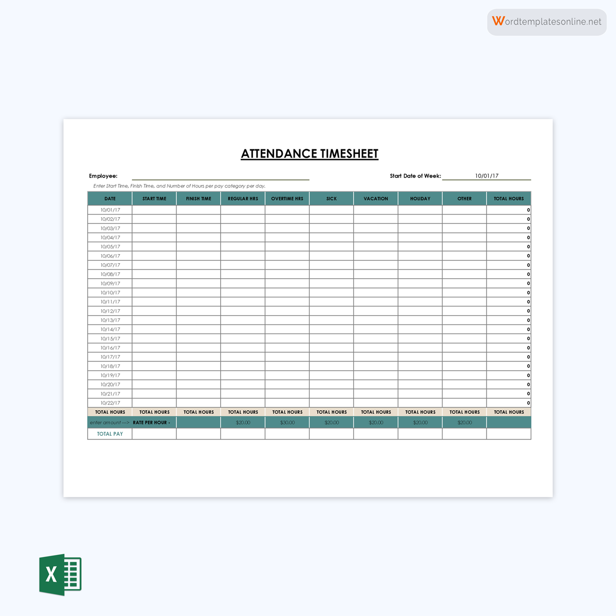 Attendance sheet template example