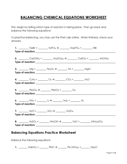 45 Free Balancing Chemical Equations Worksheets (PDF)
