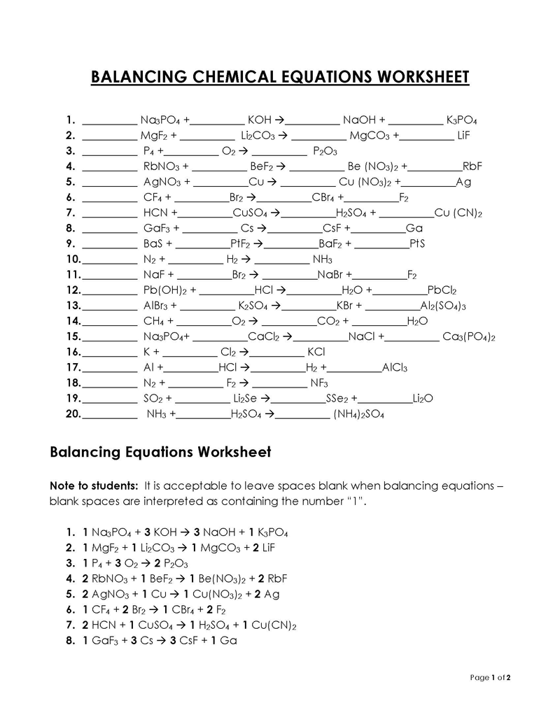  balancing chemical equations examples