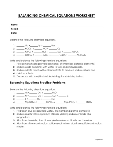 45 Free Balancing Chemical Equations Worksheets (PDF)