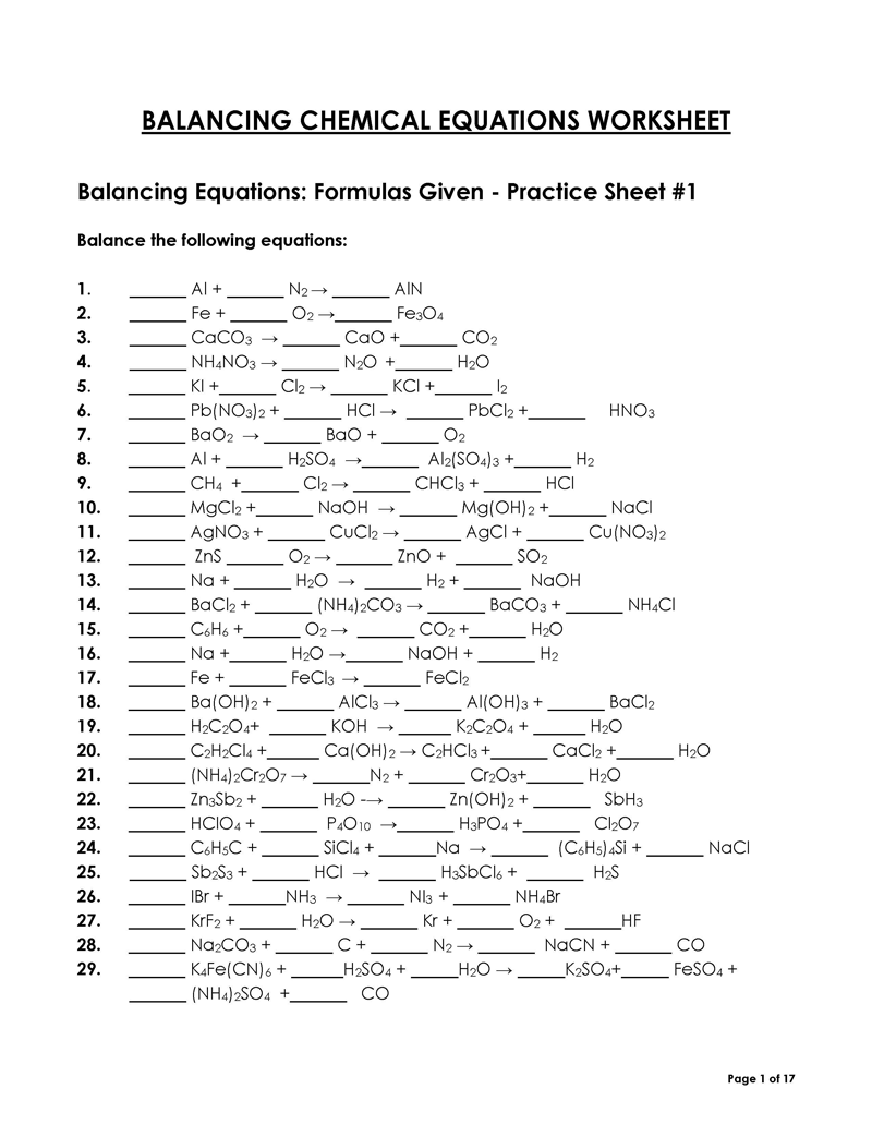  balancing chemical equations questions