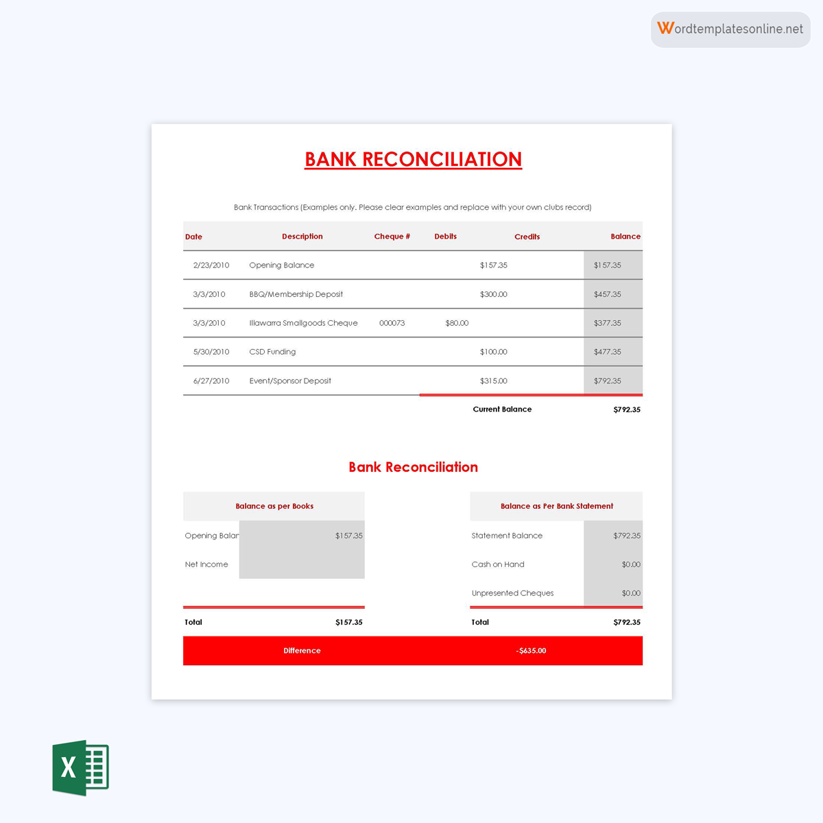 Bank Reconciliation Template in Excel 05