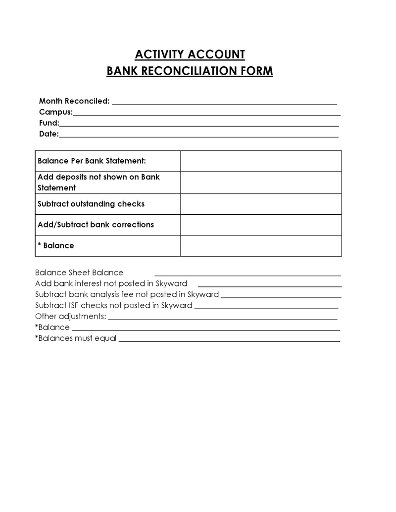 Bank Reconciliation Template in Word 10