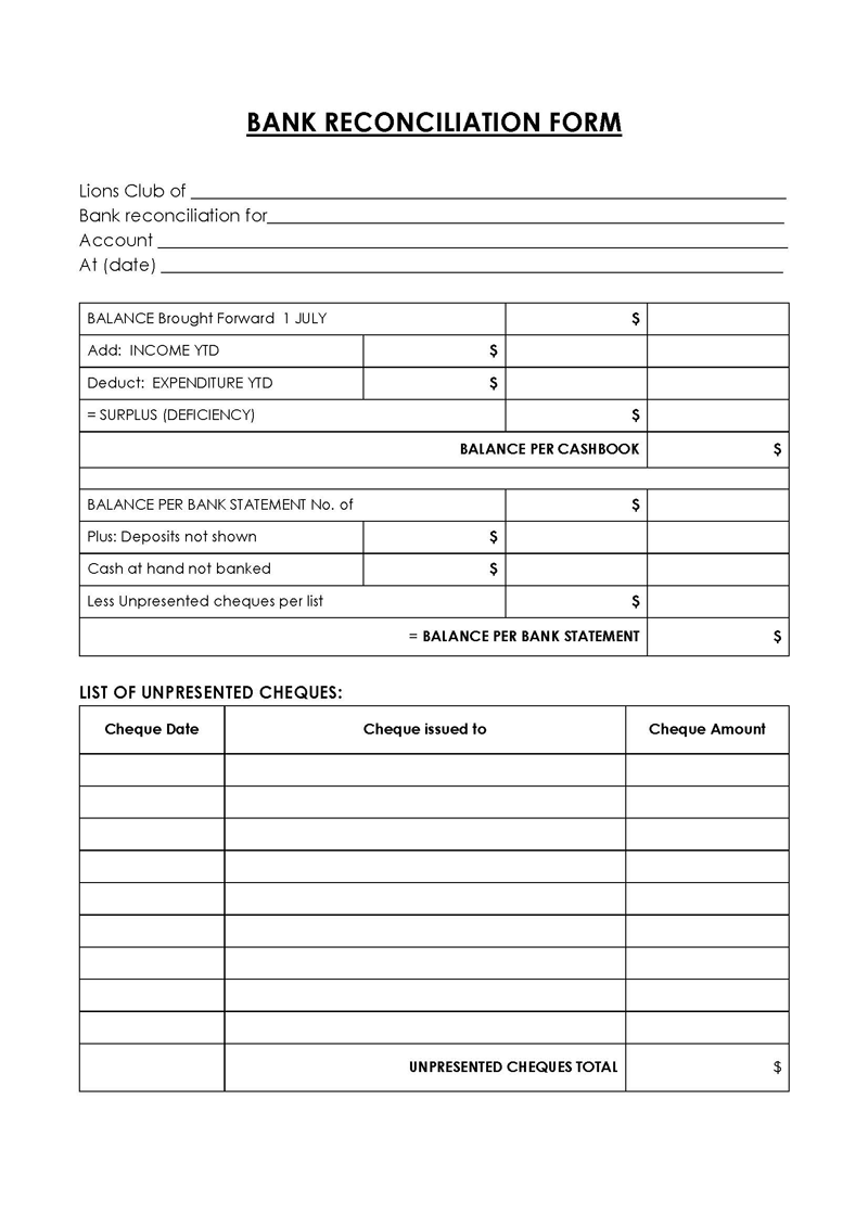 Bank Reconciliation Template in Word 07