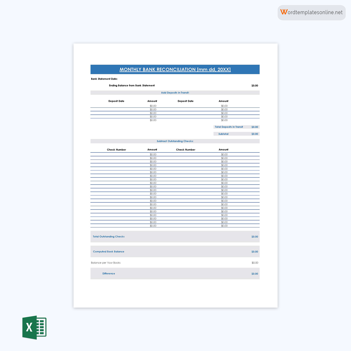 bank reconciliation template excel free download